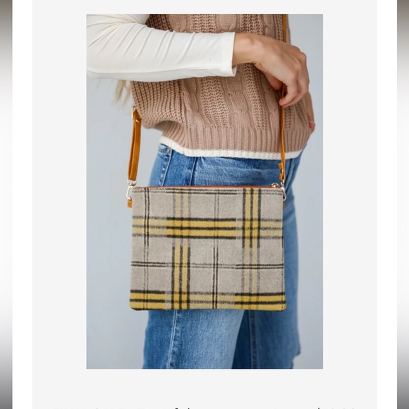 Plaid Tan and Yellow Crossbody Bag - Picture 1 of 7